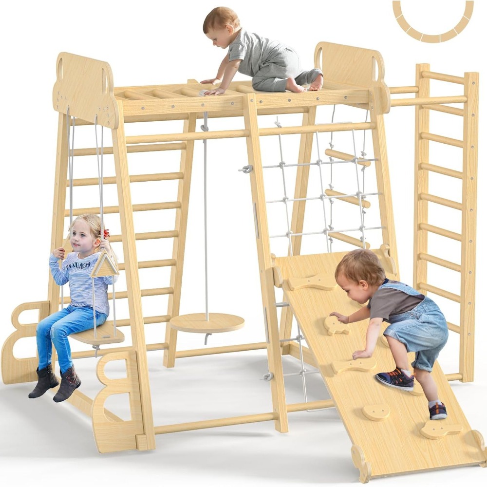 Kids Outdoor Climbing Frame - مجموعة ألعاب تسلق خشبية للأطفال 9