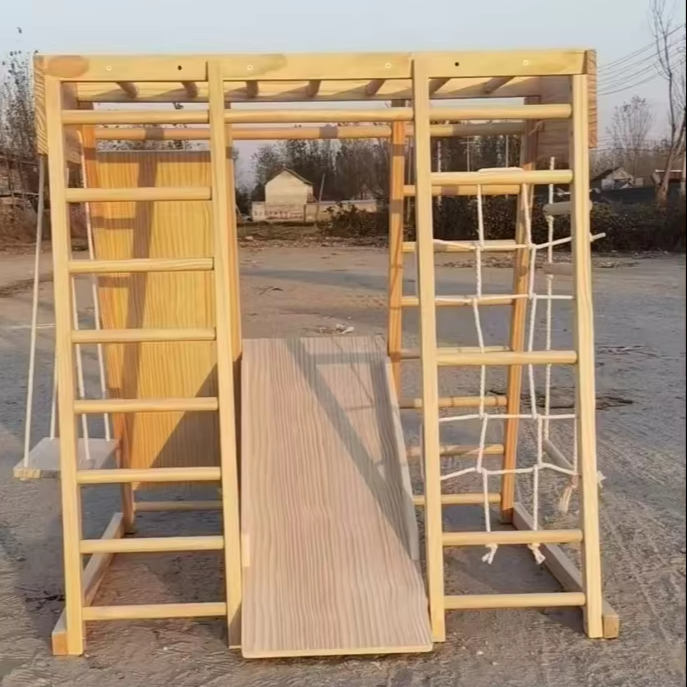 Kids Outdoor Climbing Frame - مجموعة ألعاب تسلق خشبية للأطفال على